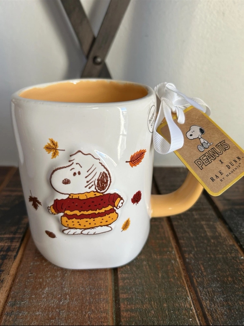 Rae Dunn Peanuts Snoopy SWEATER WEATHER Fall Leaves Mug New